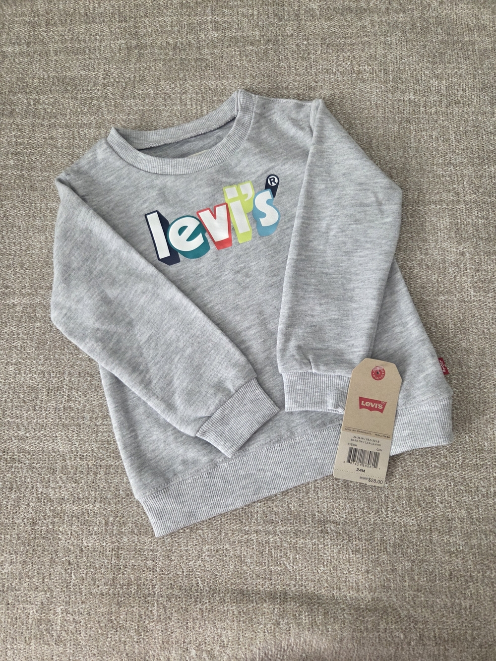Levi's Light Gray Kids Crewneck Sweatshirt with Multi-Color Logo